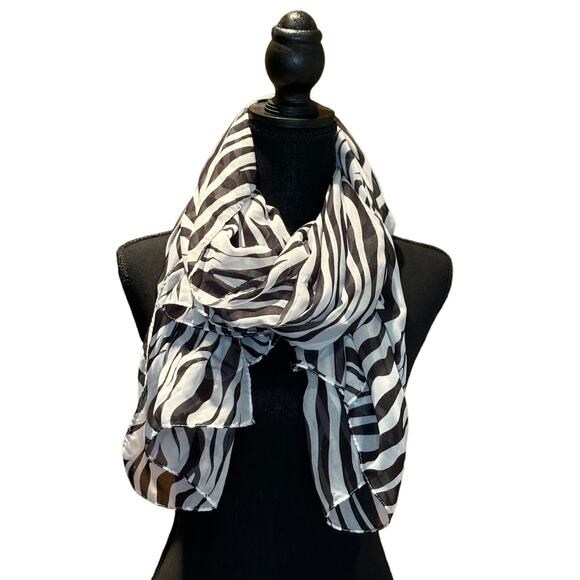 Women's Norte Large Zebra Print Polyester Scarf, EUC - Picture 1 of 4